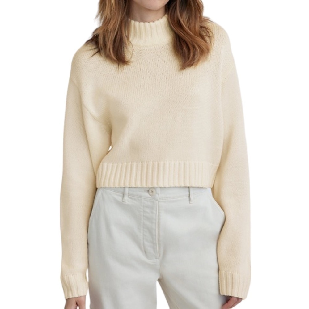 ARITZIA Wilfred Cream Cropped Sweater Merino Wool Size Small